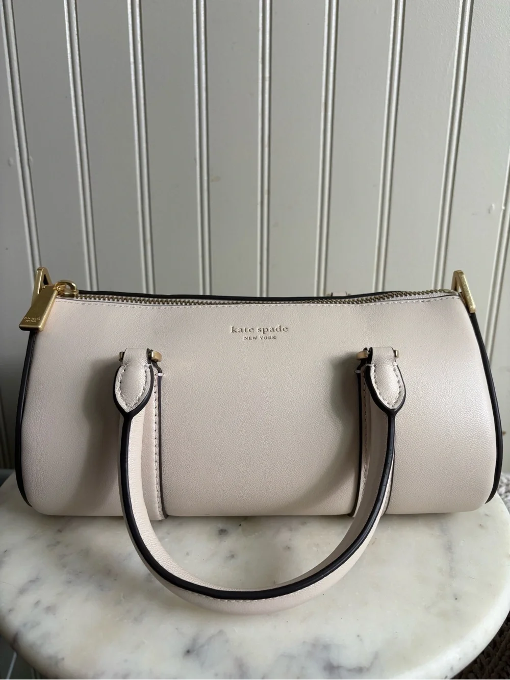 NEW Kate Spade Icon Barrel Bag in Milk Glass Leather Crossbody Designer Purse
